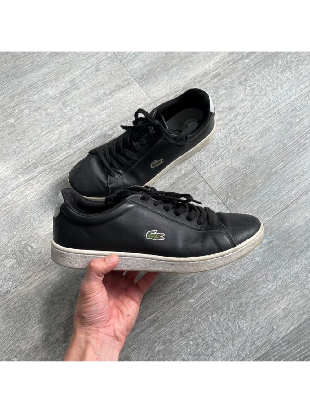 Black / Grey Lacoste Embroidered Logo Leather Lace-Up Shoes / Trainers